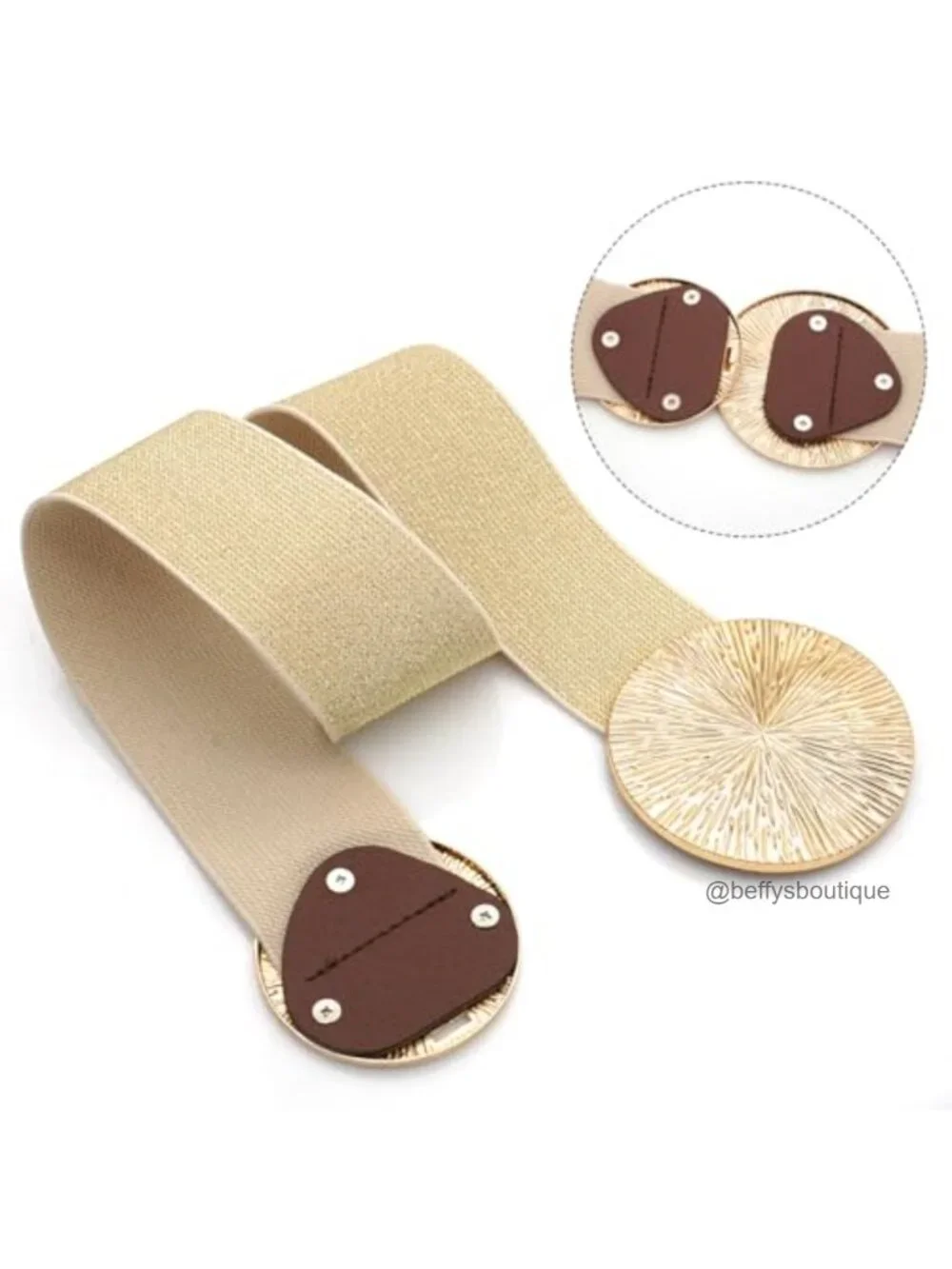Women Stretchy Elastic Waist Belt with Round Buckle